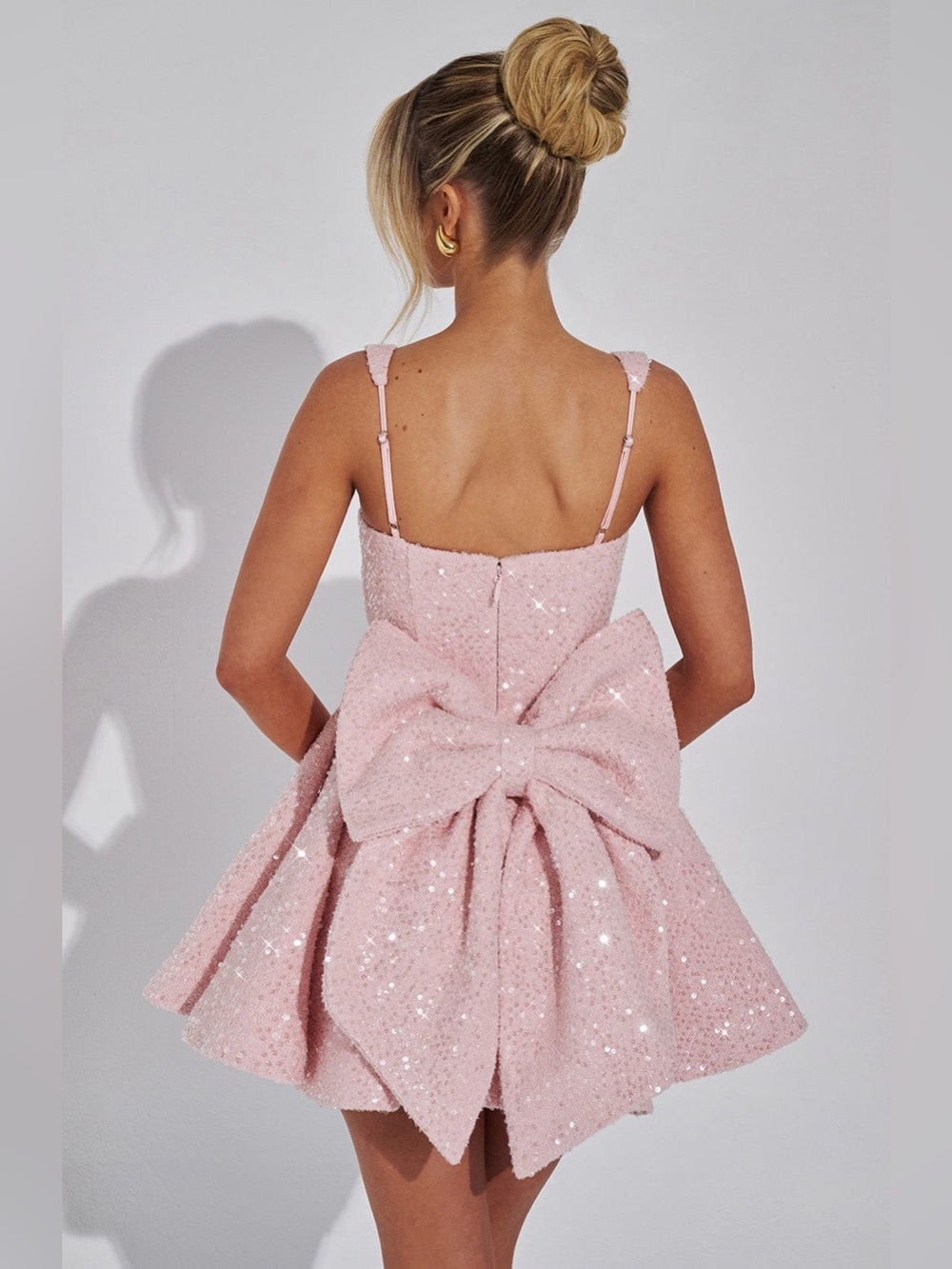 BABYBOO Dorothy Mini Dress XXL Blush Pink Tweed Sequins Sparkle Bow Coquette NWT